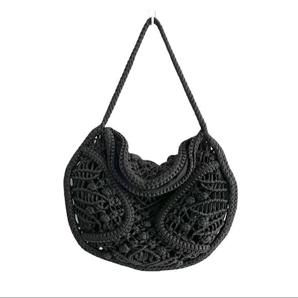 MADE On Earth For David & Scotti Boho Macramé Bag Purse Black One Size - Picture 2 of 11